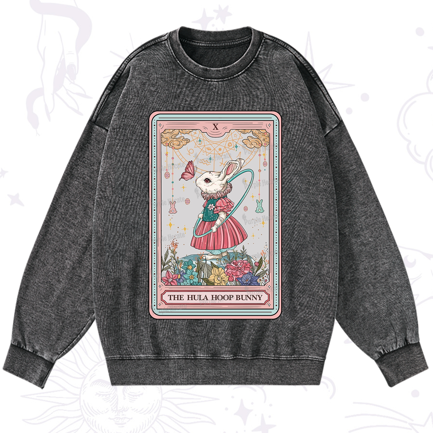 Purplehecate The Hula Hoop Bunny Tarot Washed Sweatshirt
