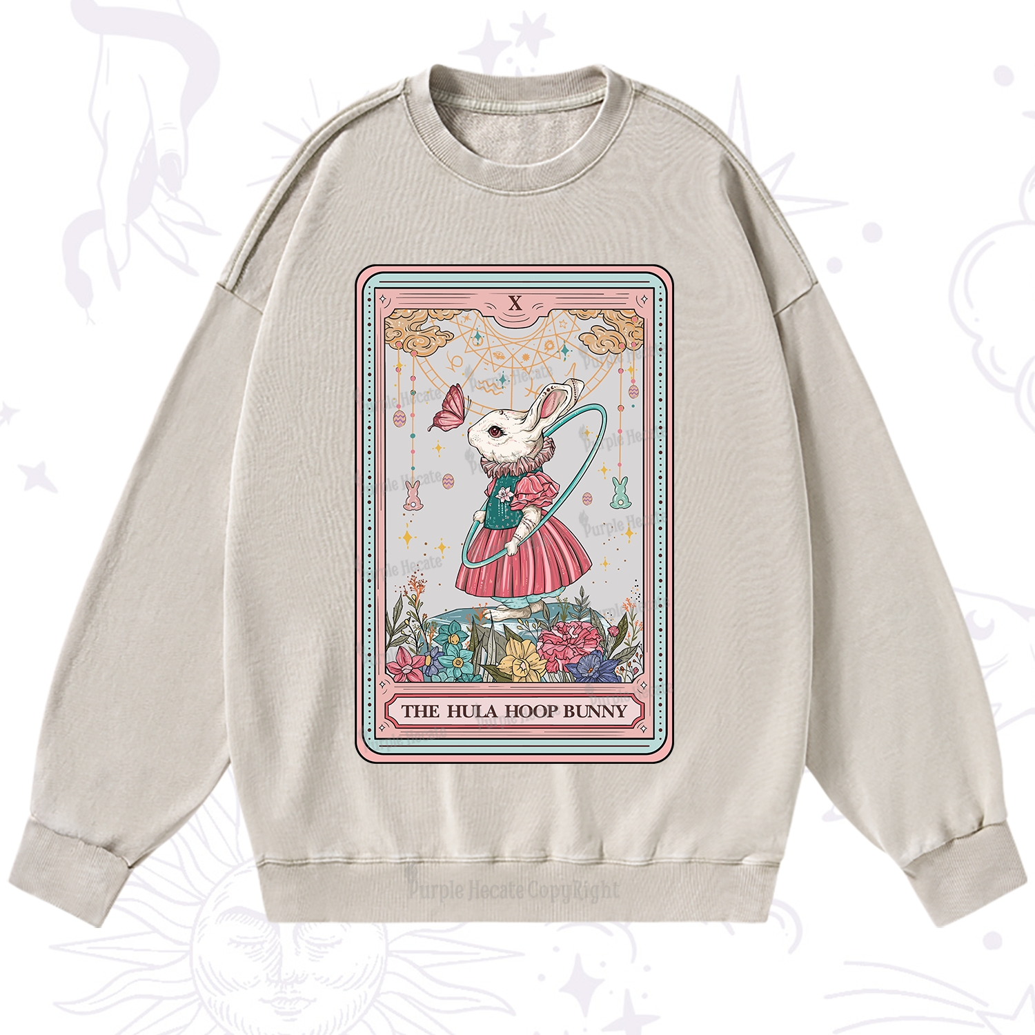 Purplehecate The Hula Hoop Bunny Tarot Washed Sweatshirt