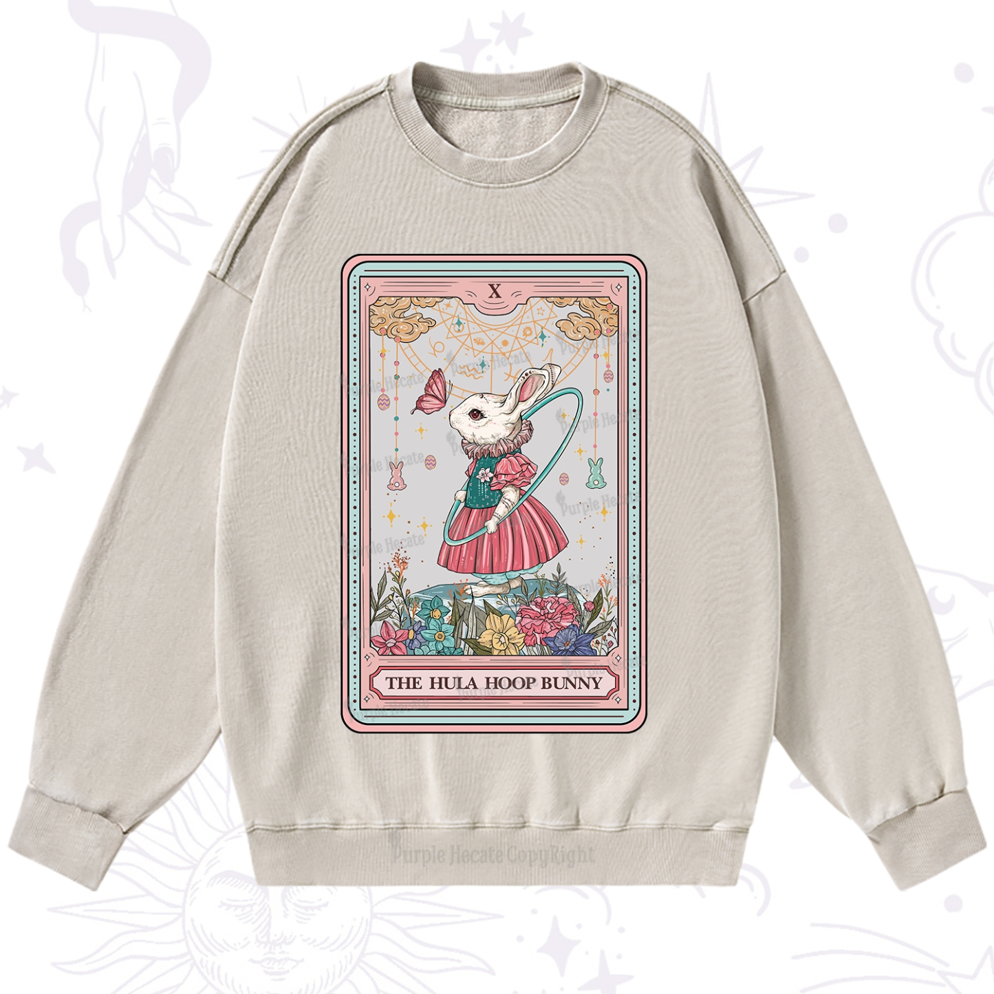 Purplehecate The Hula Hoop Bunny Tarot Washed Sweatshirt