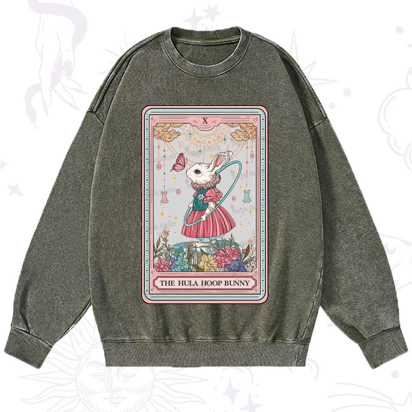 Purplehecate The Hula Hoop Bunny Tarot Washed Sweatshirt