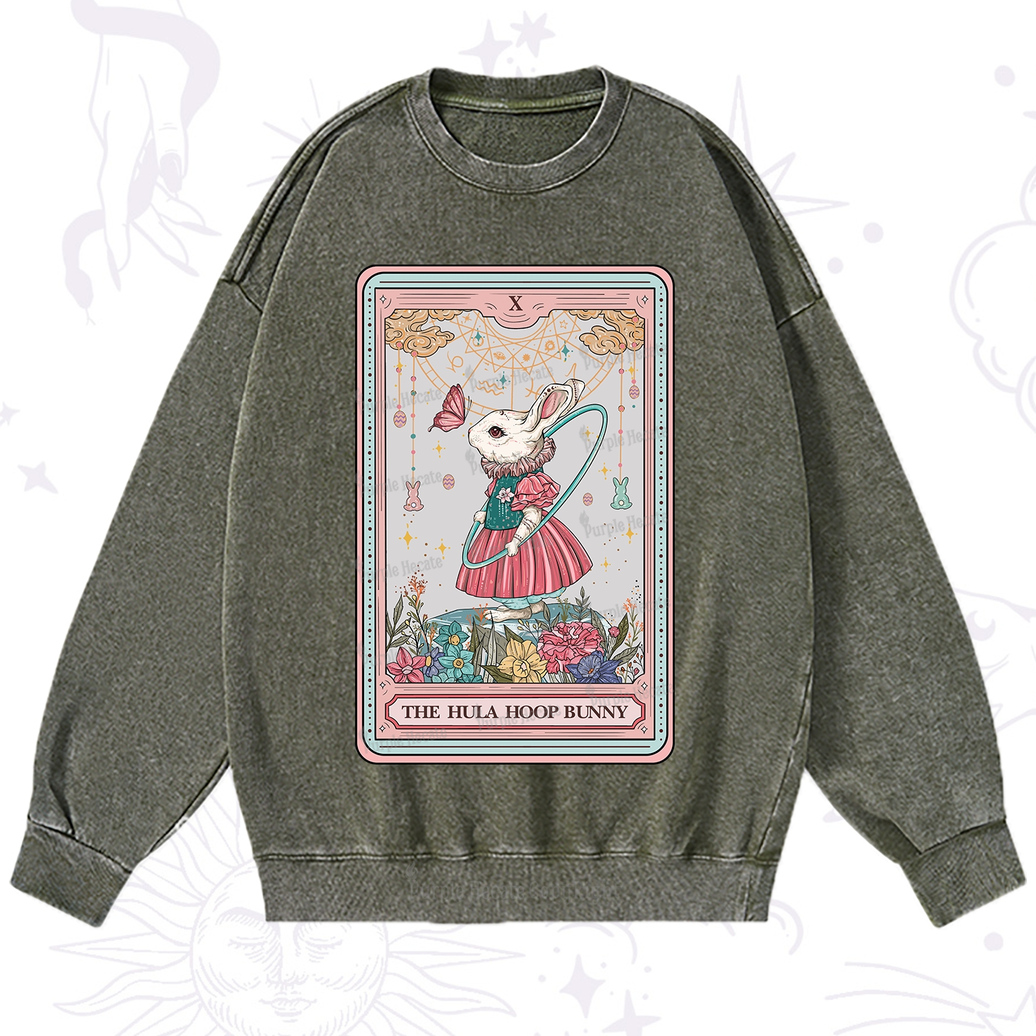 Purplehecate The Hula Hoop Bunny Tarot Washed Sweatshirt