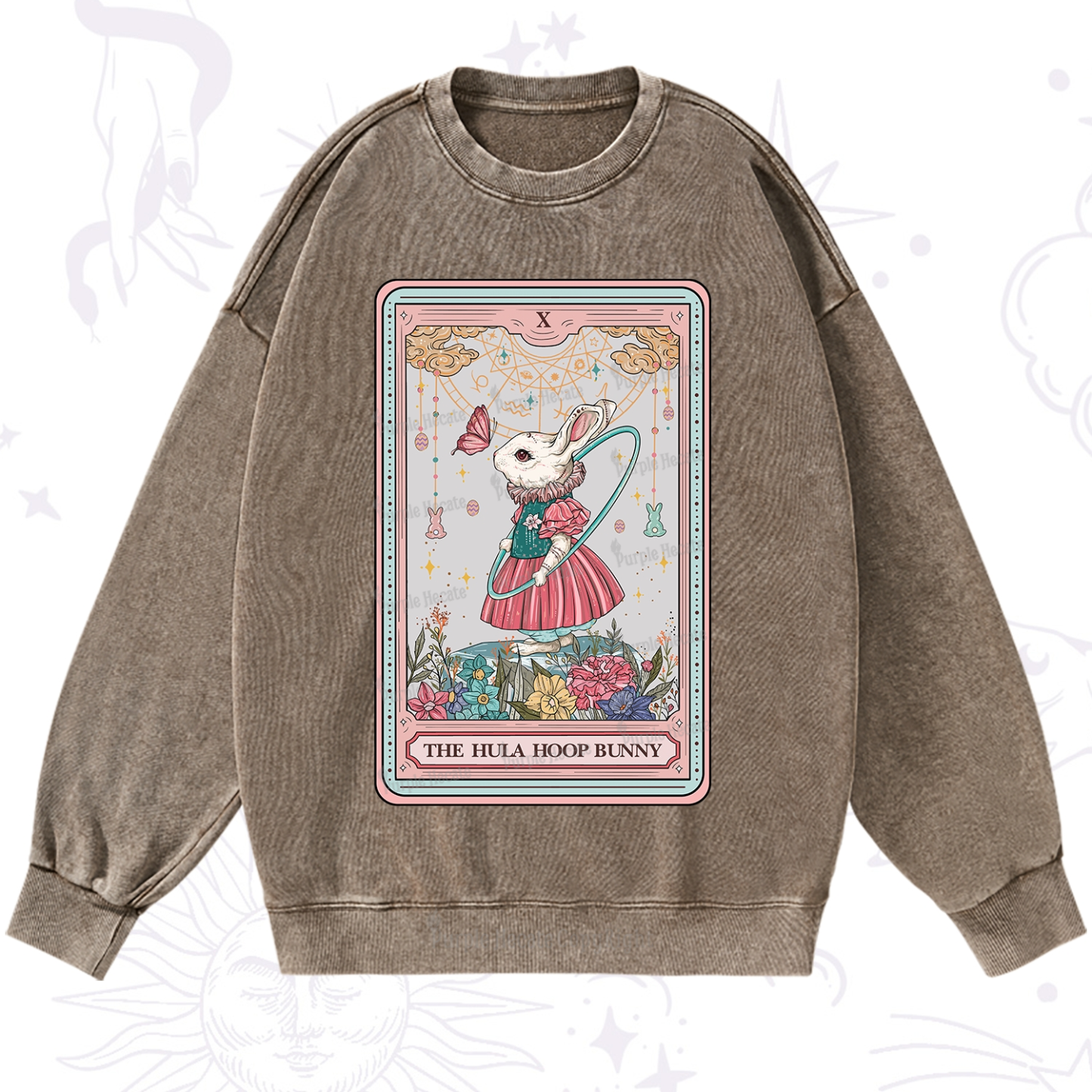 Purplehecate The Hula Hoop Bunny Tarot Washed Sweatshirt