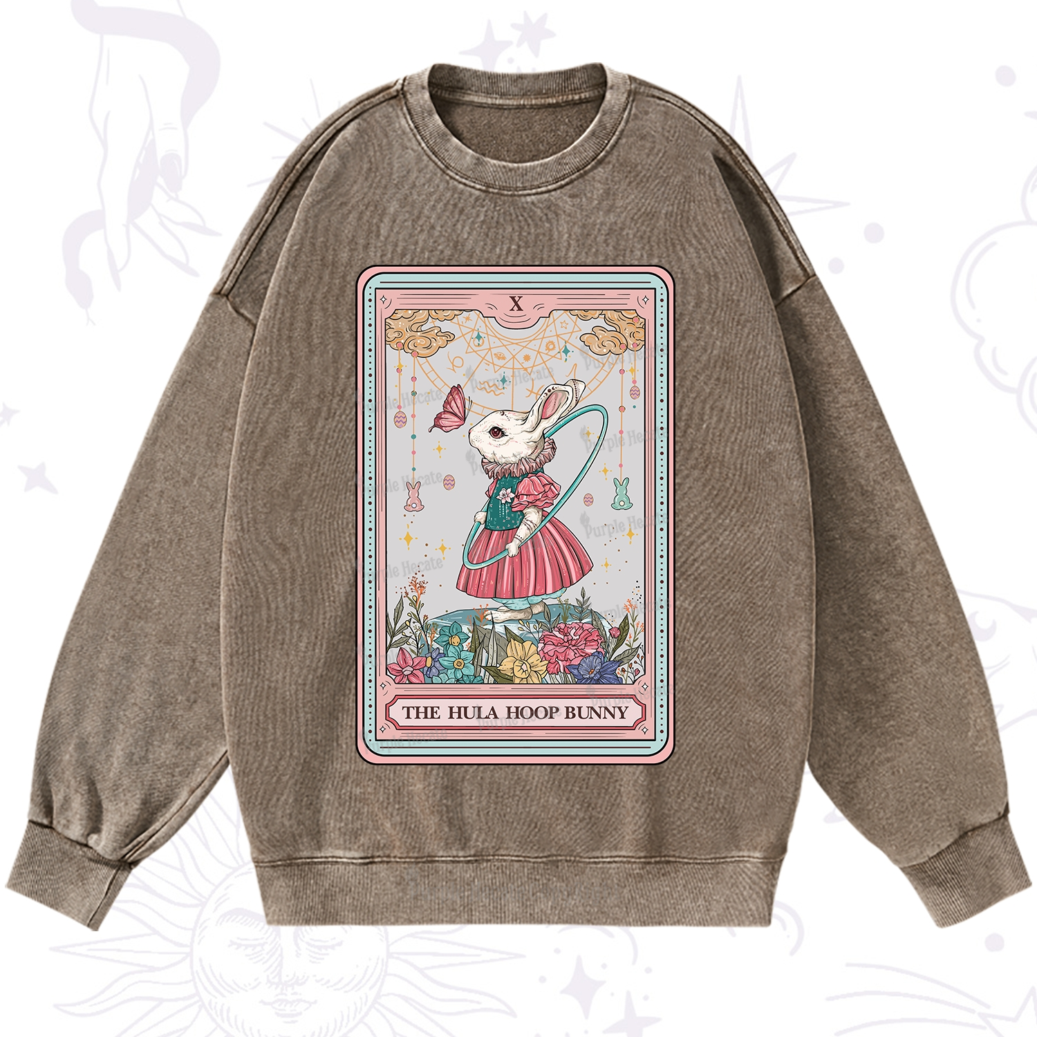 Purplehecate The Hula Hoop Bunny Tarot Washed Sweatshirt