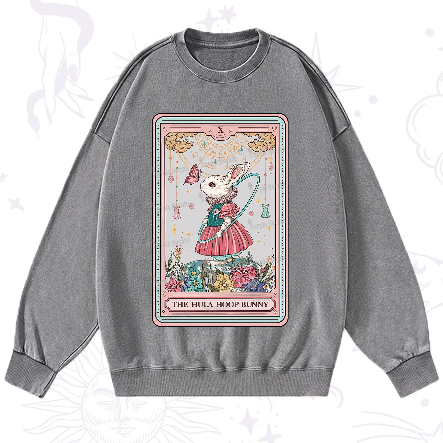 Purplehecate The Hula Hoop Bunny Tarot Washed Sweatshirt