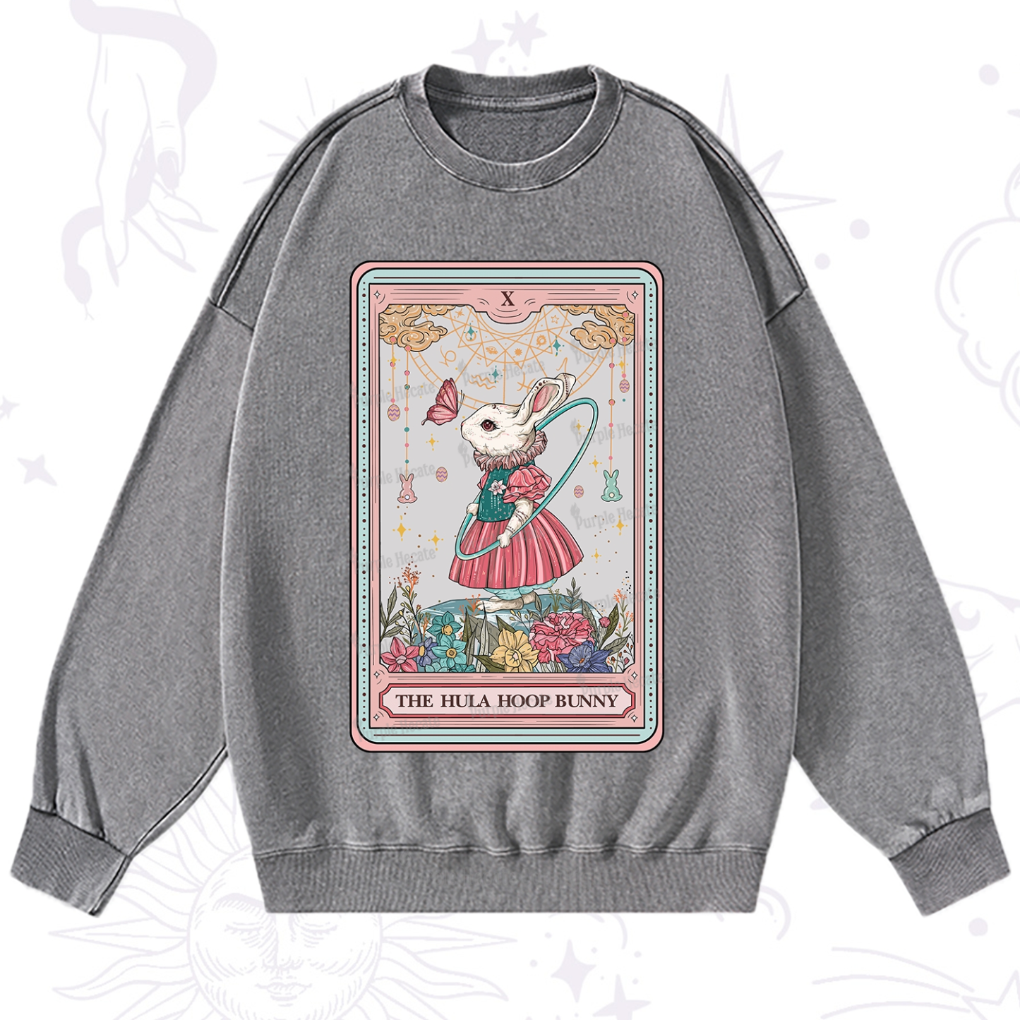 Purplehecate The Hula Hoop Bunny Tarot Washed Sweatshirt
