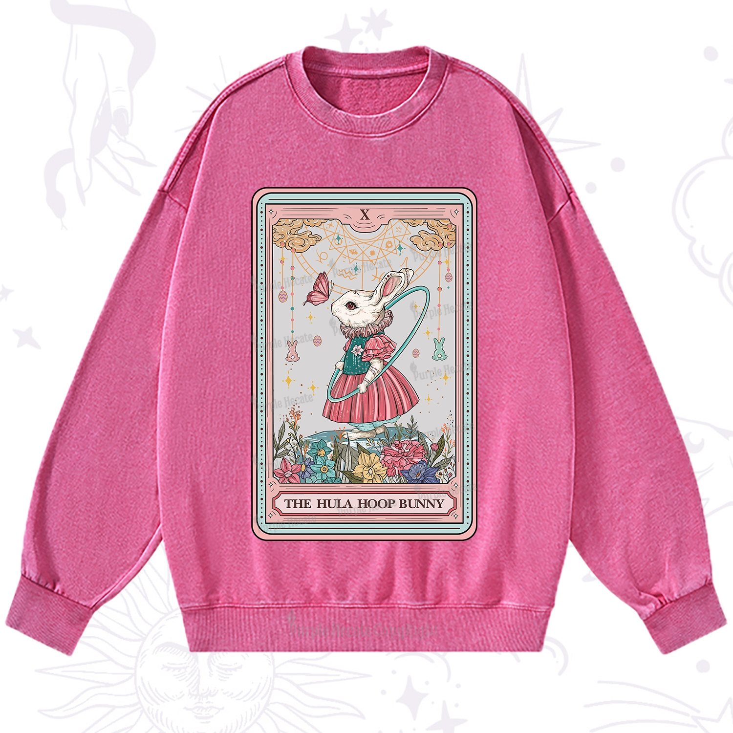 Purplehecate The Hula Hoop Bunny Tarot Washed Sweatshirt