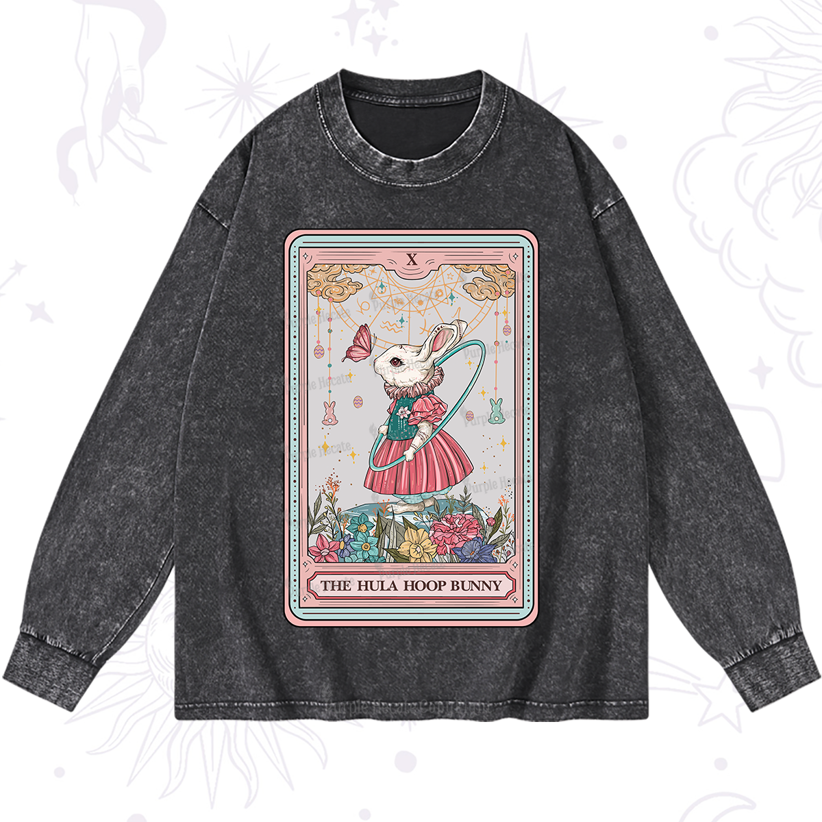 Magic Purplehecate The Hula Hoop Bunny Tarot Washed Long Sleeve Shirt