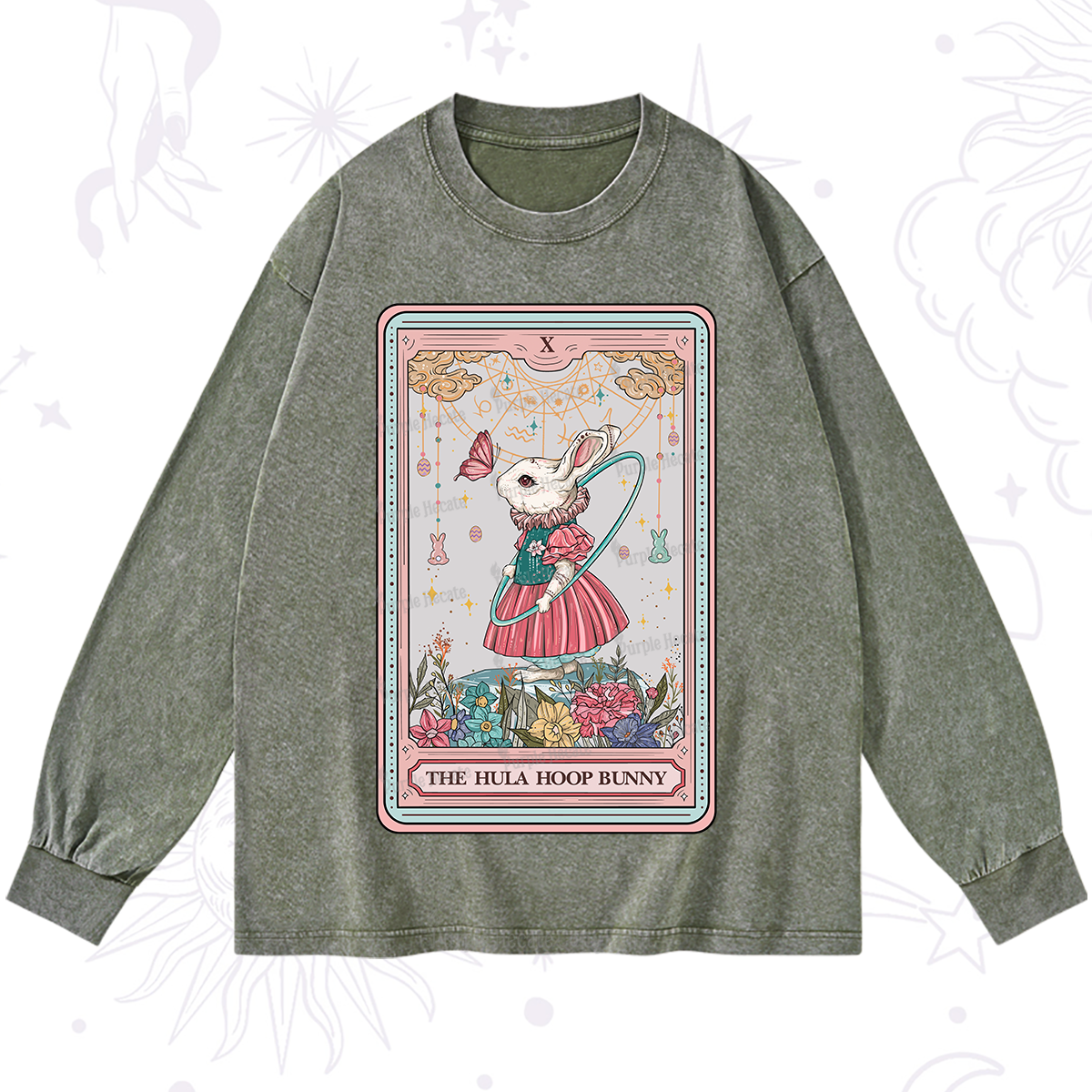 Purplehecate The Hula Hoop Bunny Tarot Washed Long Sleeve Shirt