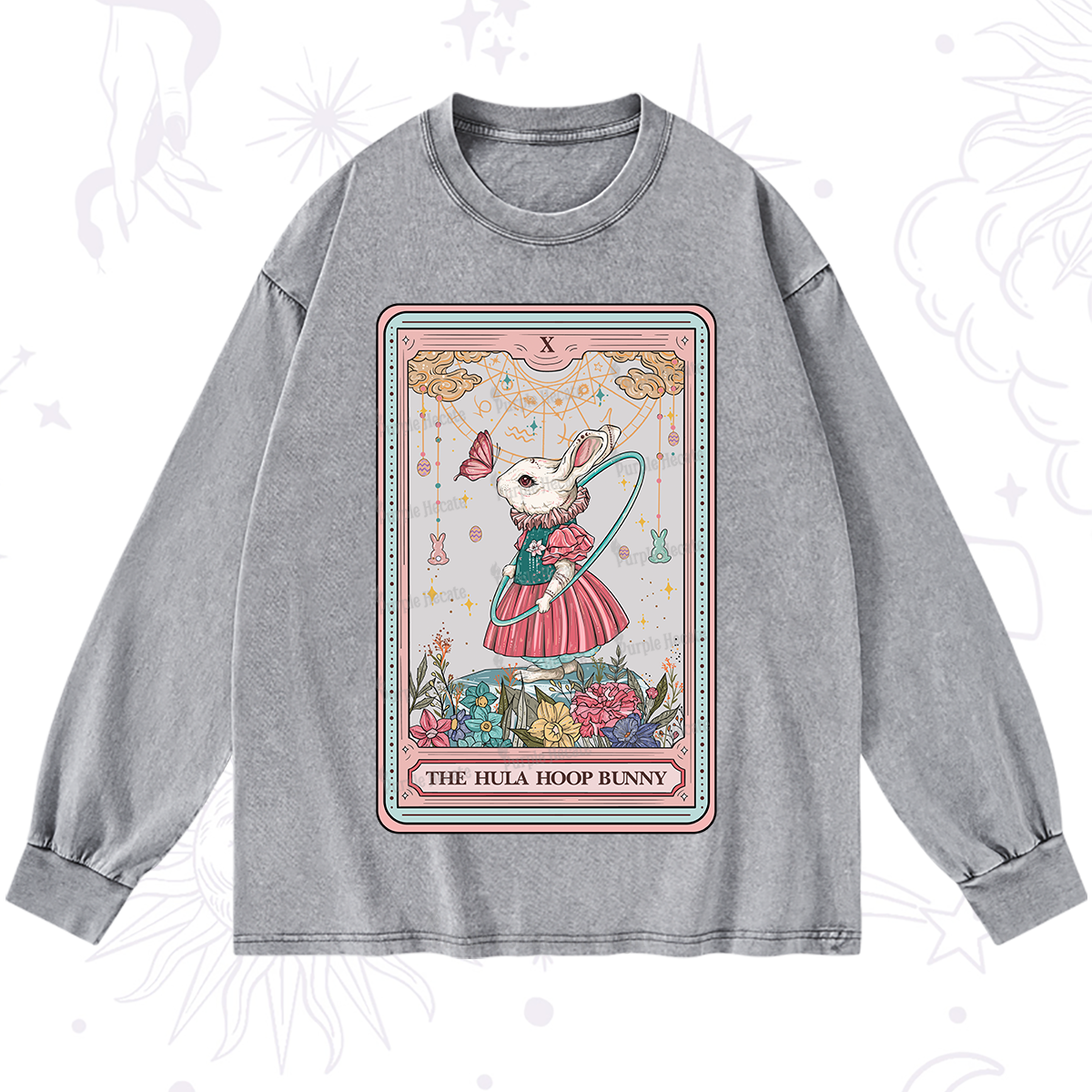 Purplehecate The Hula Hoop Bunny Tarot Washed Long Sleeve Shirt