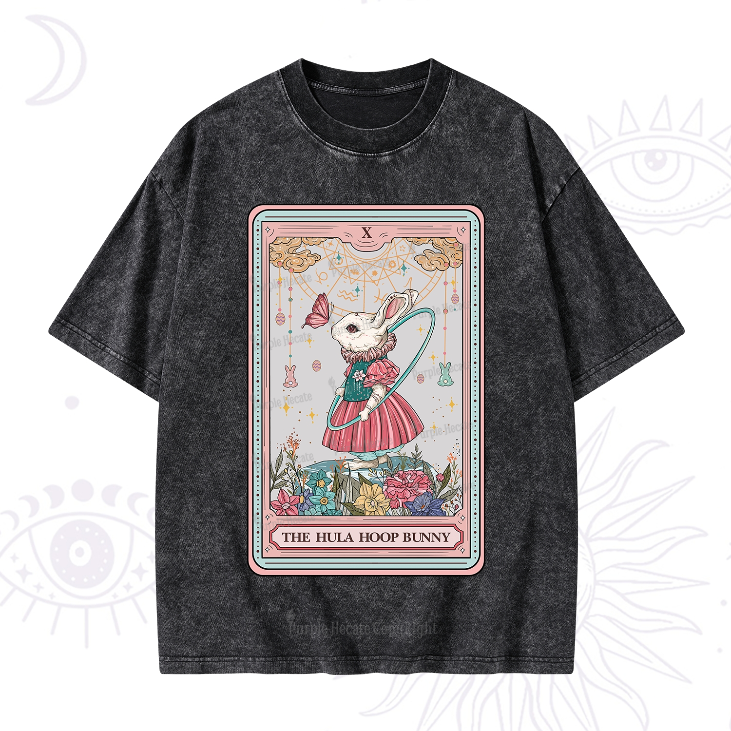 Purplehecate The Hula Hoop Bunny Tarot Washed T-Shirt