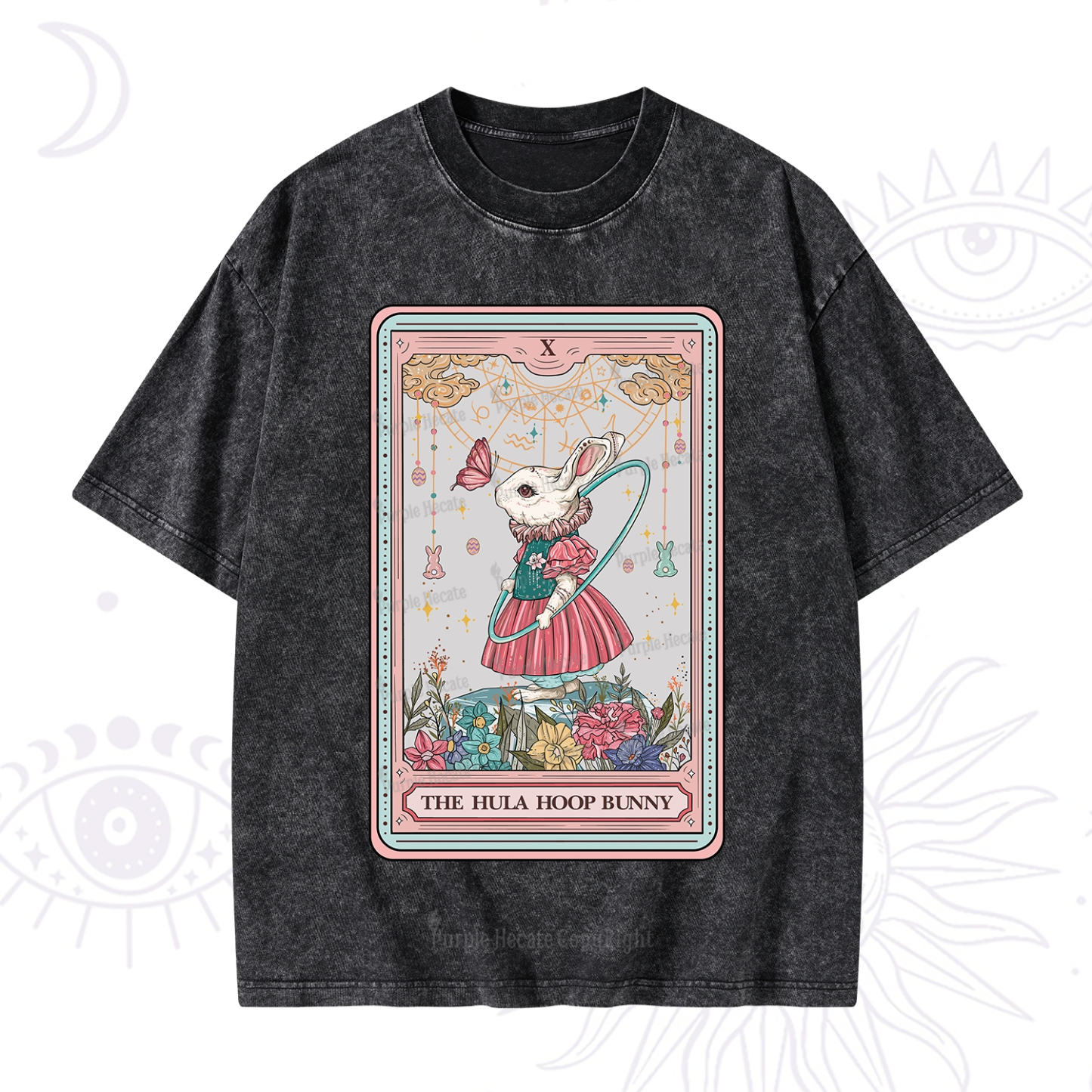 Purplehecate The Hula Hoop Bunny Tarot Washed T-Shirt