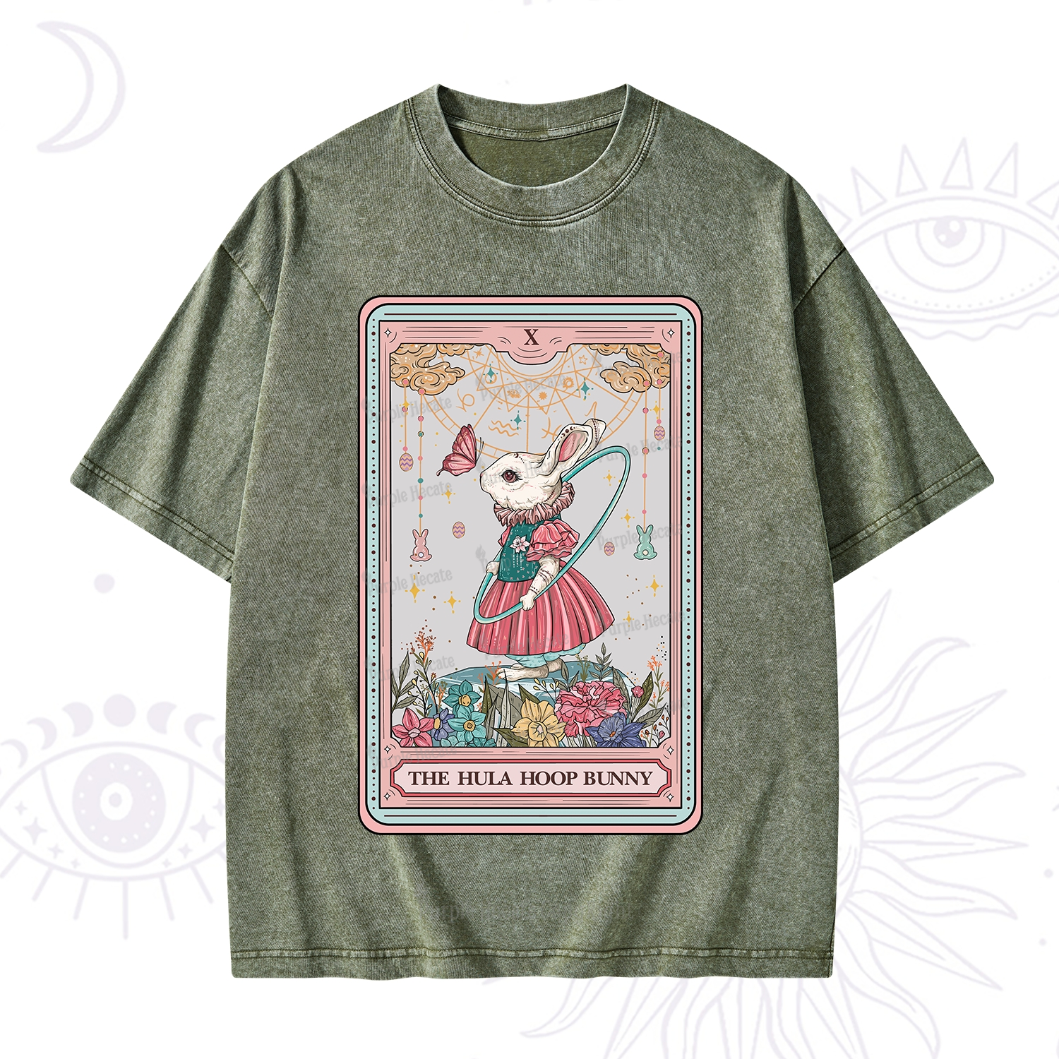 Purplehecate The Hula Hoop Bunny Tarot Washed T-Shirt