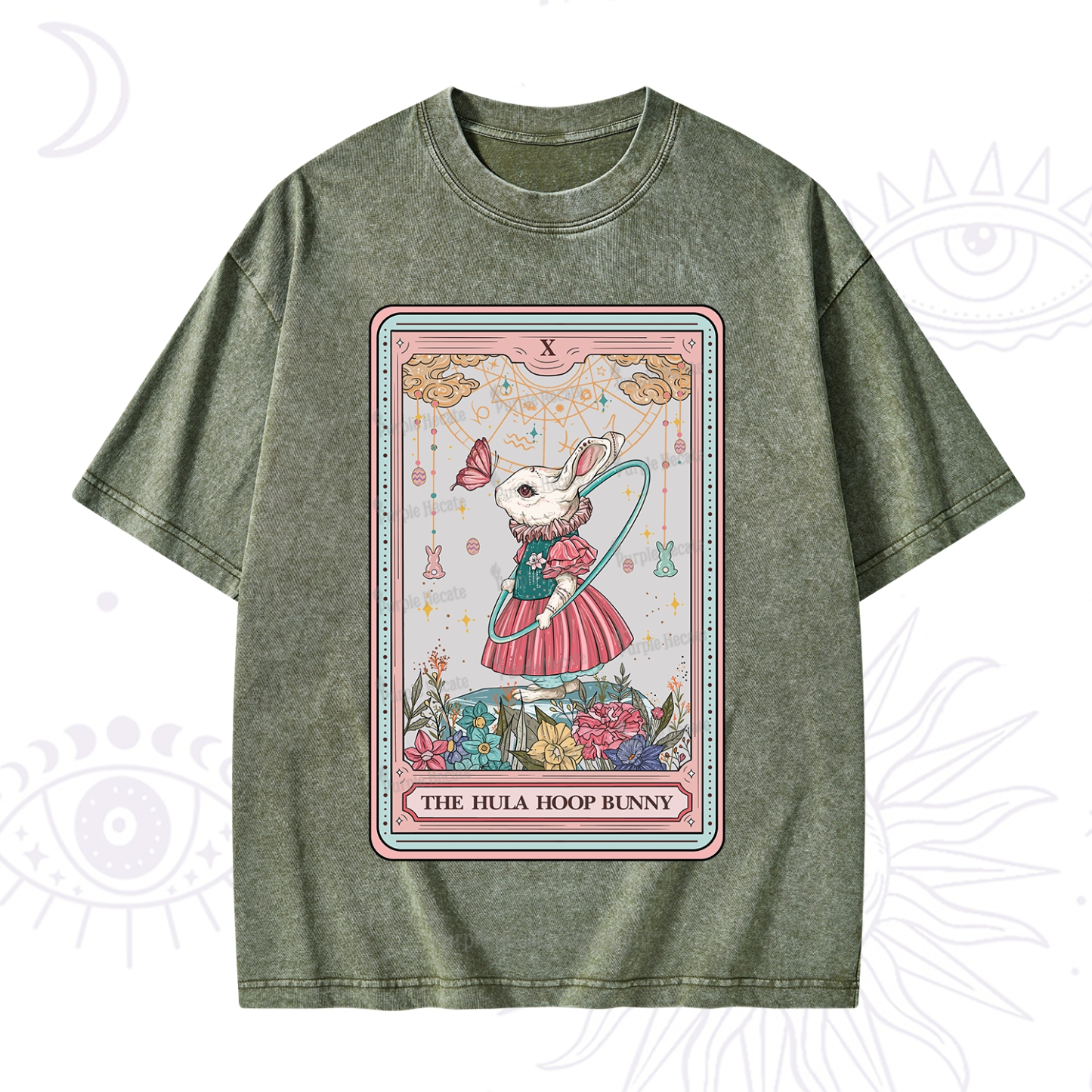 Purplehecate The Hula Hoop Bunny Tarot Washed T-Shirt