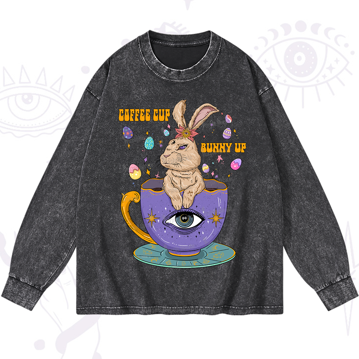 Purplehecate Coffee Cup Bunny Up Washed Long Sleeve Shirt