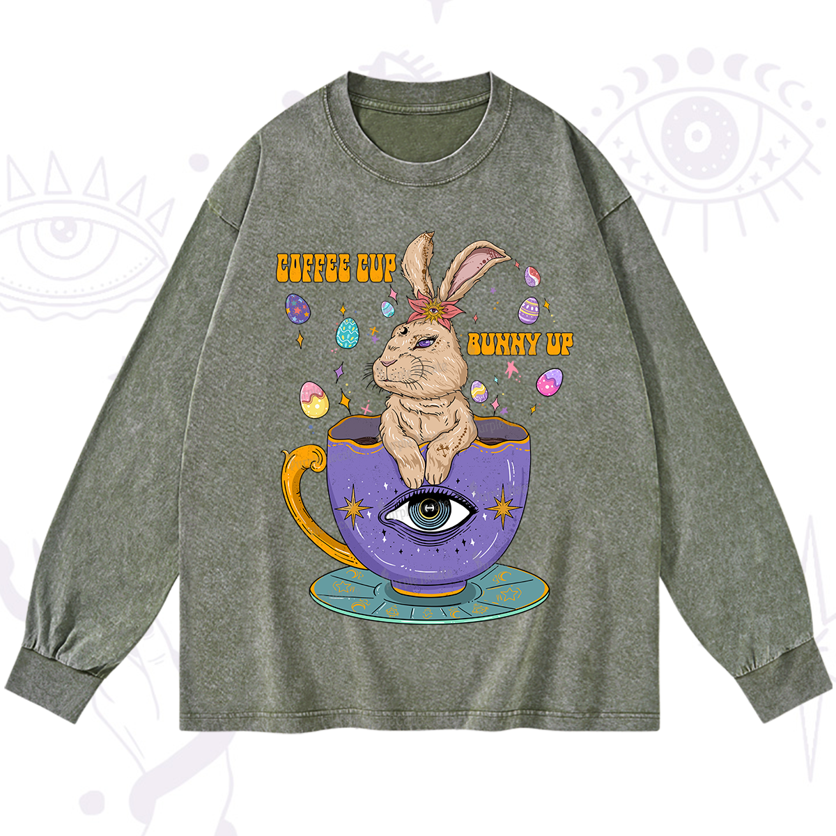 Purplehecate Coffee Cup Bunny Up Washed Long Sleeve Shirt