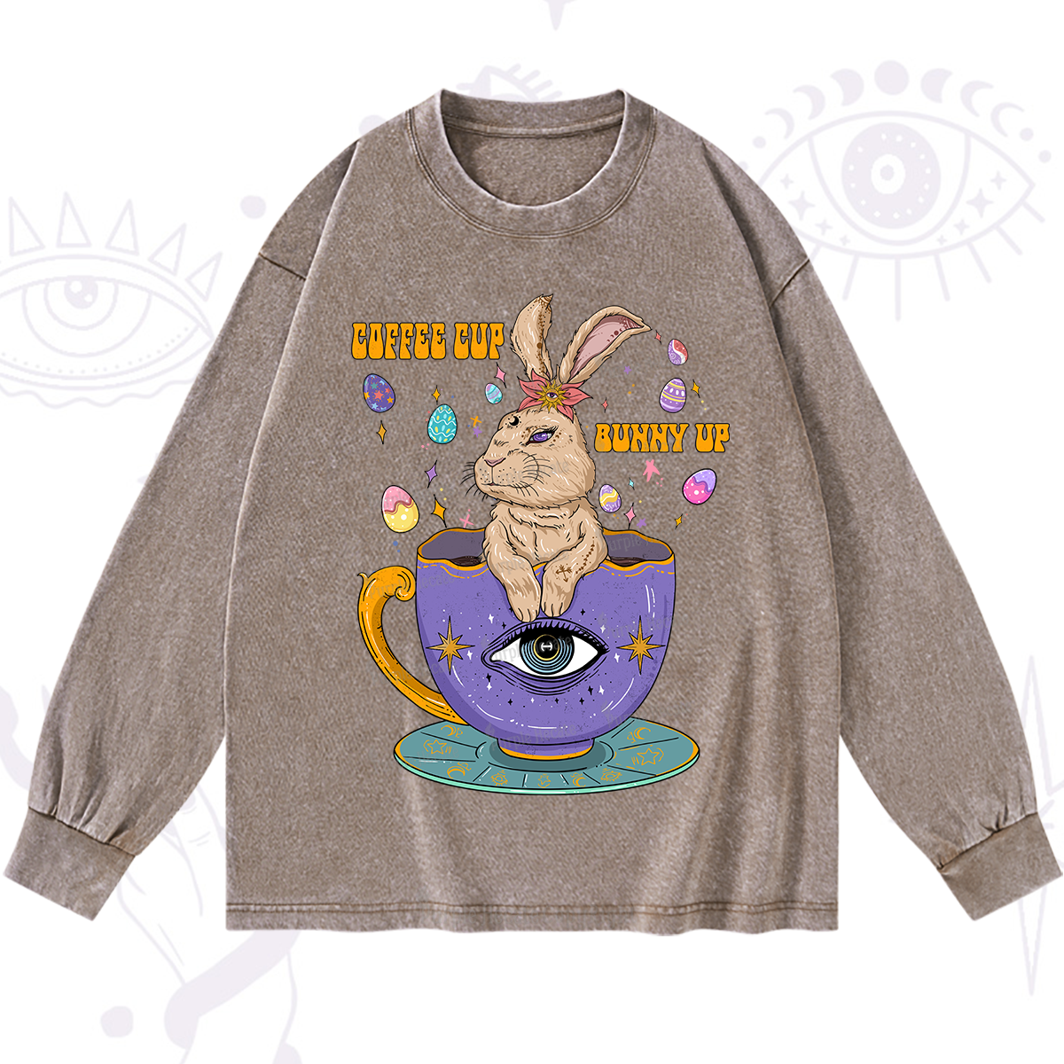 Purplehecate Coffee Cup Bunny Up Washed Long Sleeve Shirt