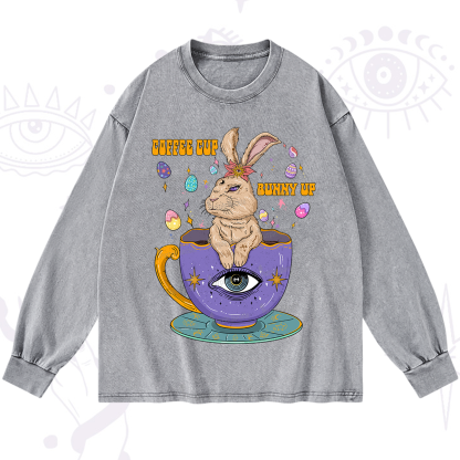 Purplehecate Coffee Cup Bunny Up Washed Long Sleeve Shirt