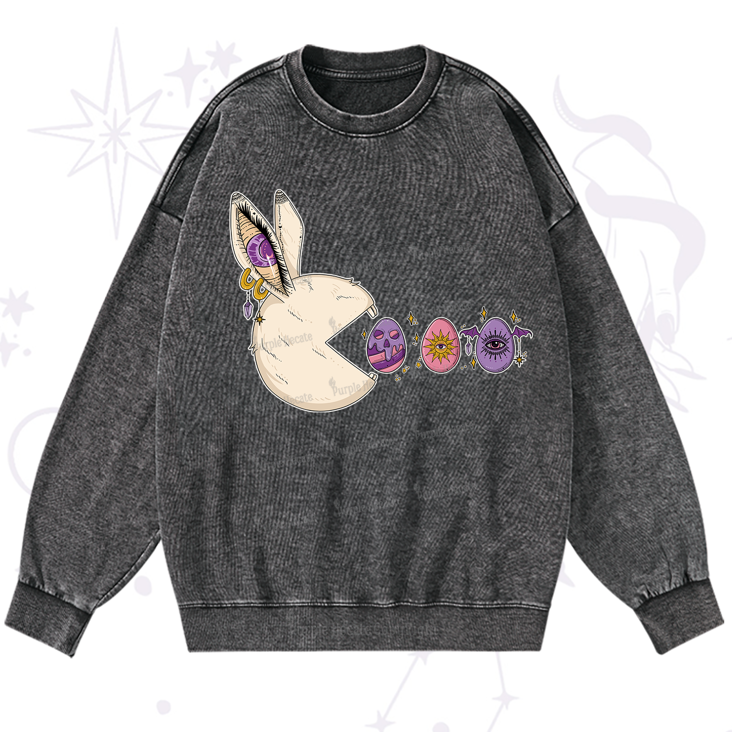 Purplehecate Egg Hunter Bunny Easter Washed Sweatshirt