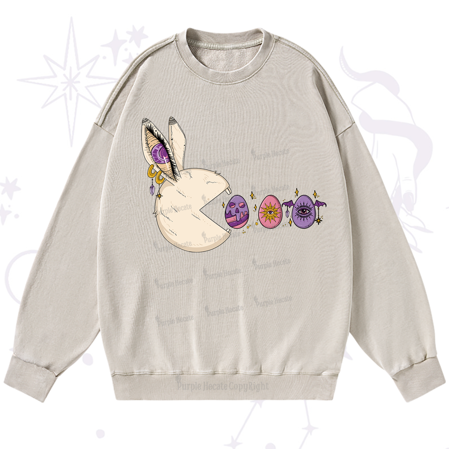 Purplehecate Egg Hunter Bunny Easter Washed Sweatshirt