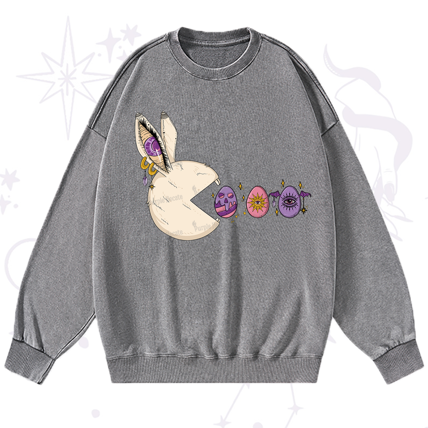 Purplehecate Egg Hunter Bunny Easter Washed Sweatshirt