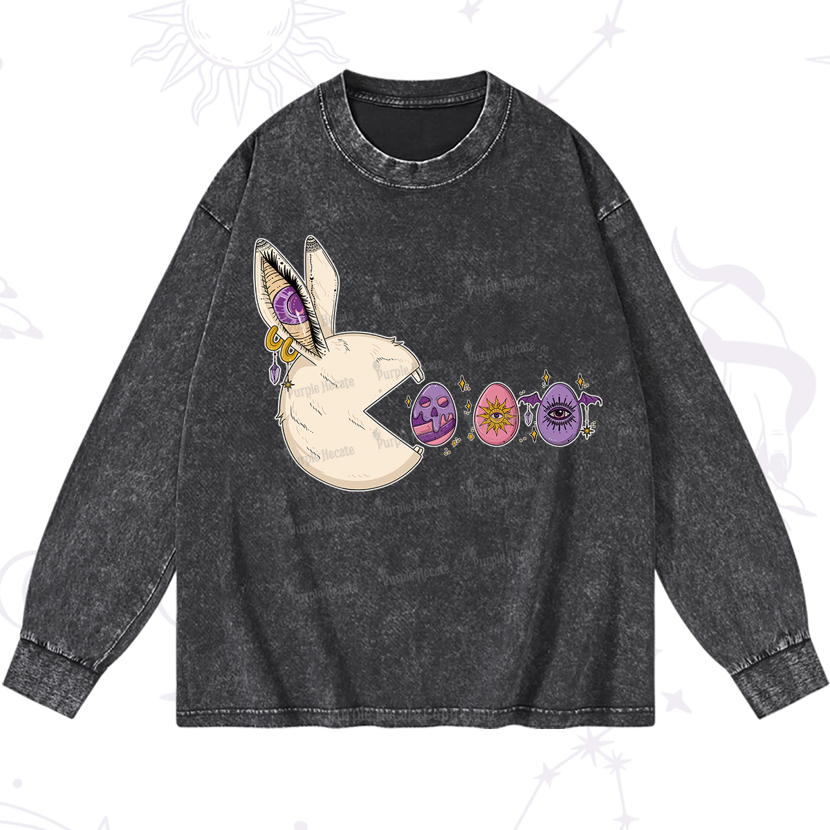 Purplehecate Egg Hunter Bunny Easter Washed Long Sleeve Shirt