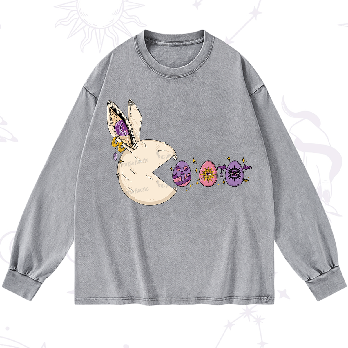 Purplehecate Egg Hunter Bunny Easter Washed Long Sleeve Shirt