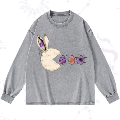 Purplehecate Egg Hunter Bunny Easter Washed Long Sleeve Shirt