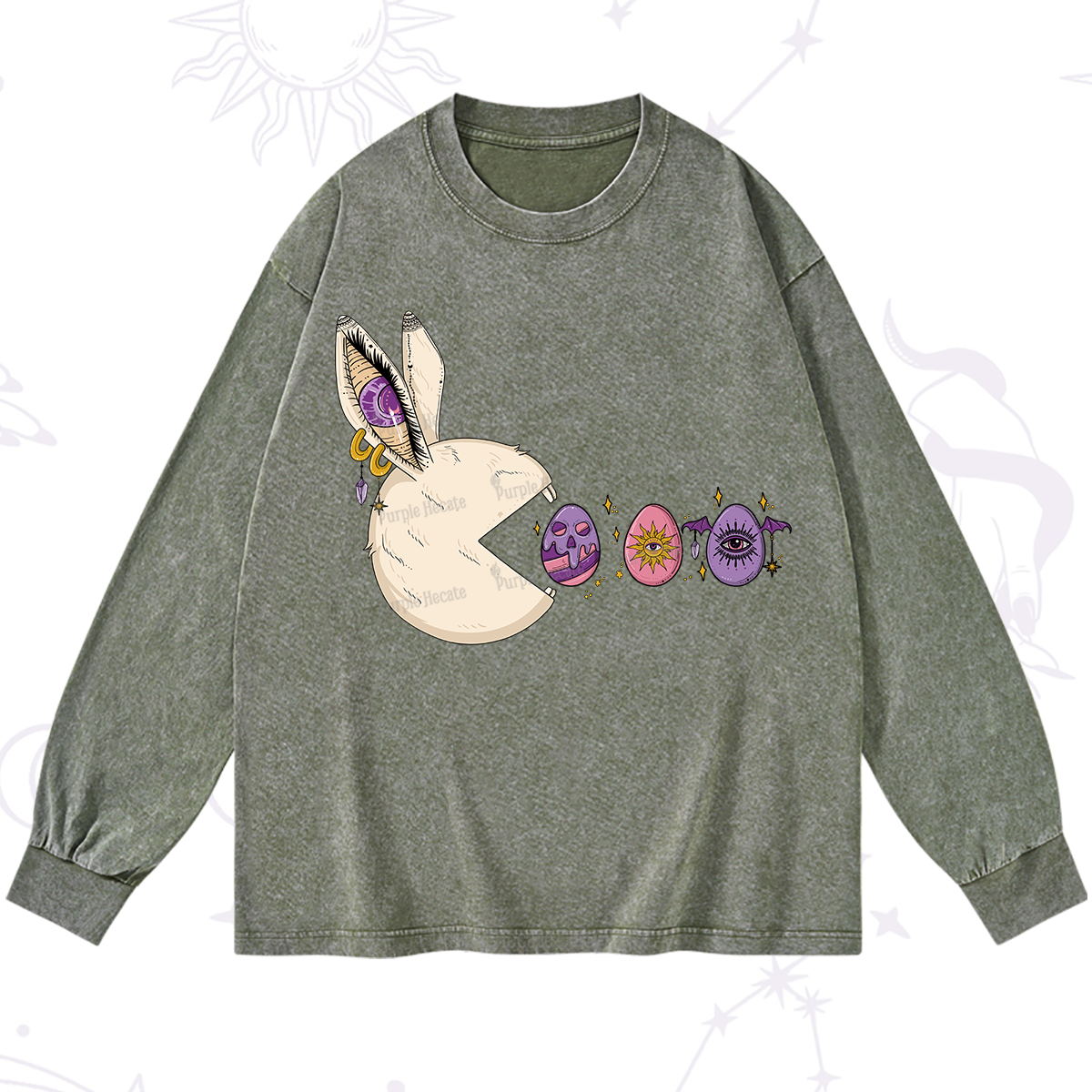 Purplehecate Egg Hunter Bunny Easter Washed Long Sleeve Shirt