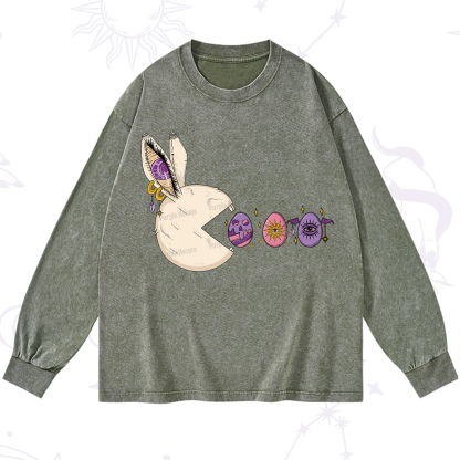 Purplehecate Egg Hunter Bunny Easter Washed Long Sleeve Shirt
