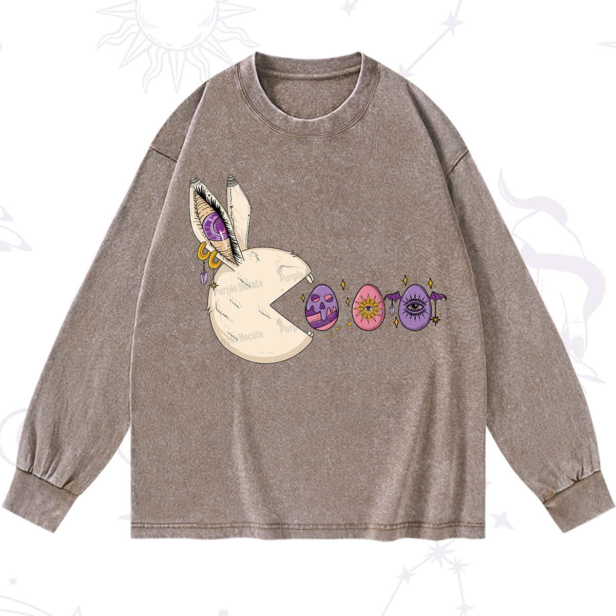 Purplehecate Egg Hunter Bunny Easter Washed Long Sleeve Shirt