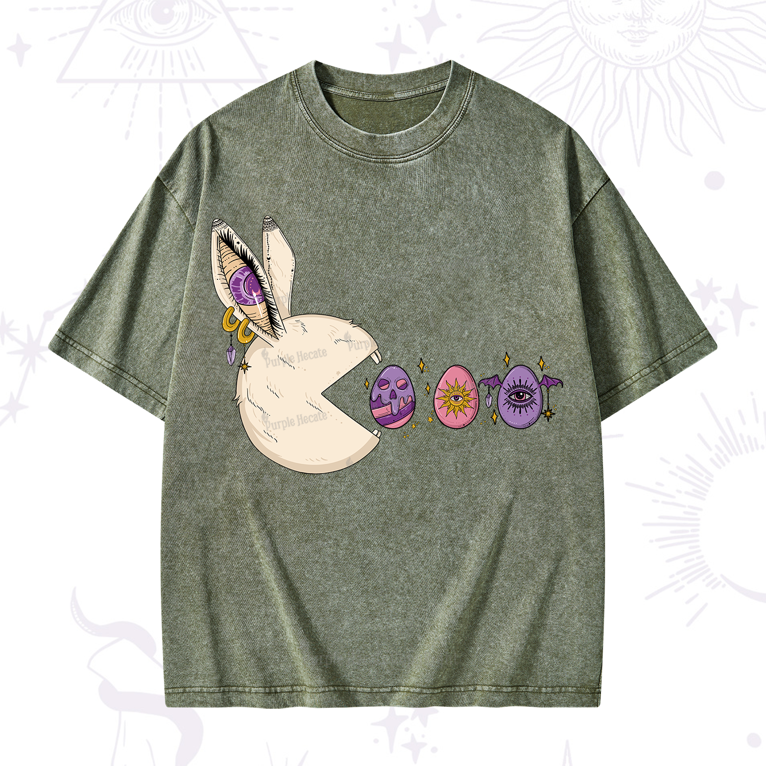 Purplehecate Egg Hunter Bunny Easter Washed T-Shirt