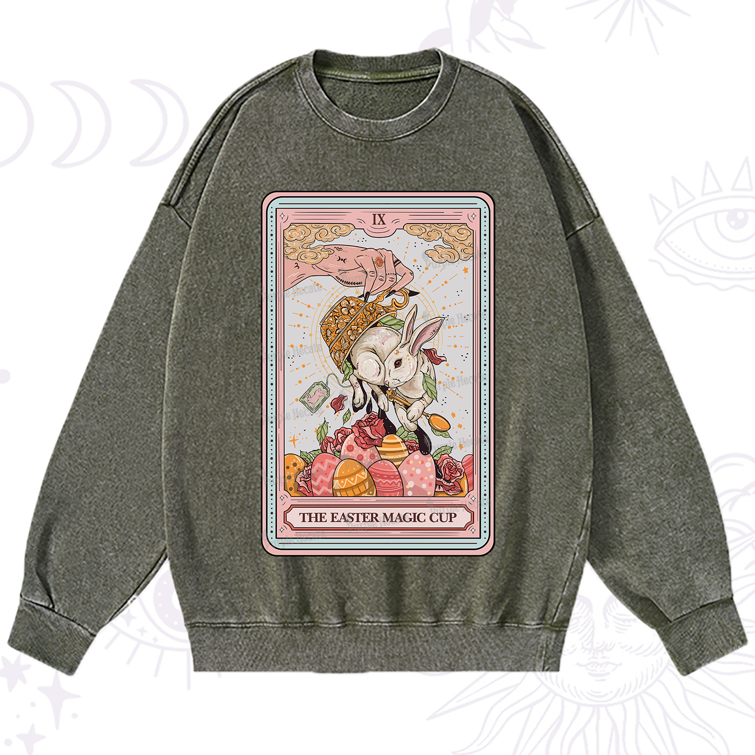 Purplehecate The Easter Magic Cup Tarot Washed Sweatshirt