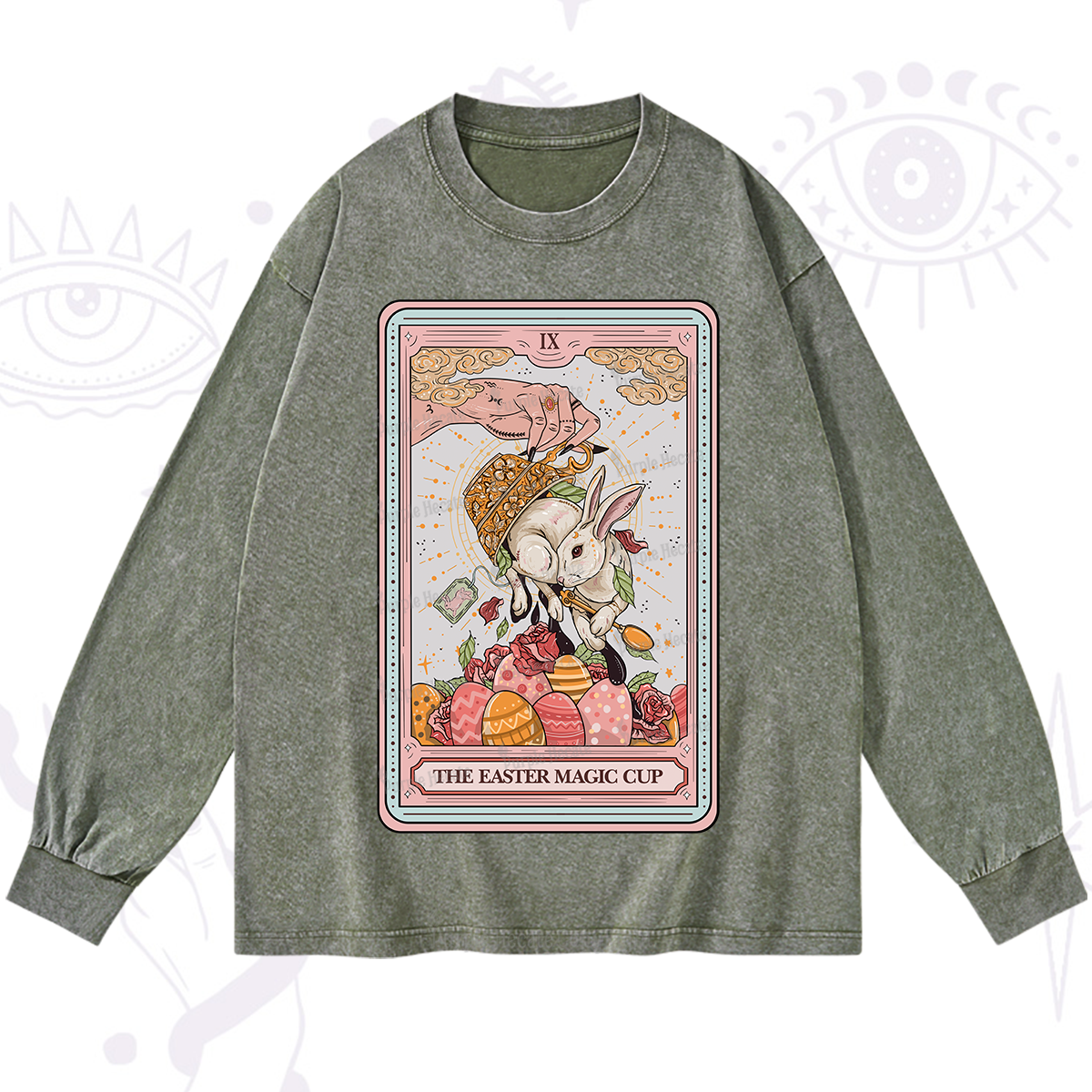 Purplehecate The Easter Magic Cup Tarot Washed Long Sleeve Shirt