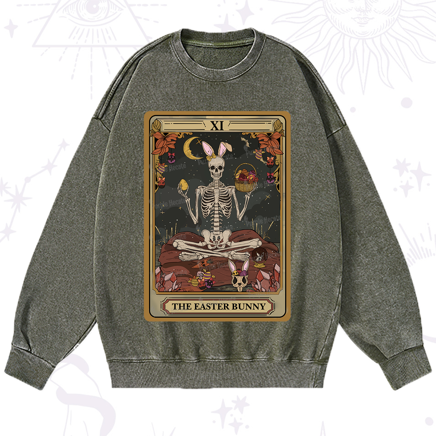 Purplehecate The Easter Bunny Tarot Washed Sweatshirt