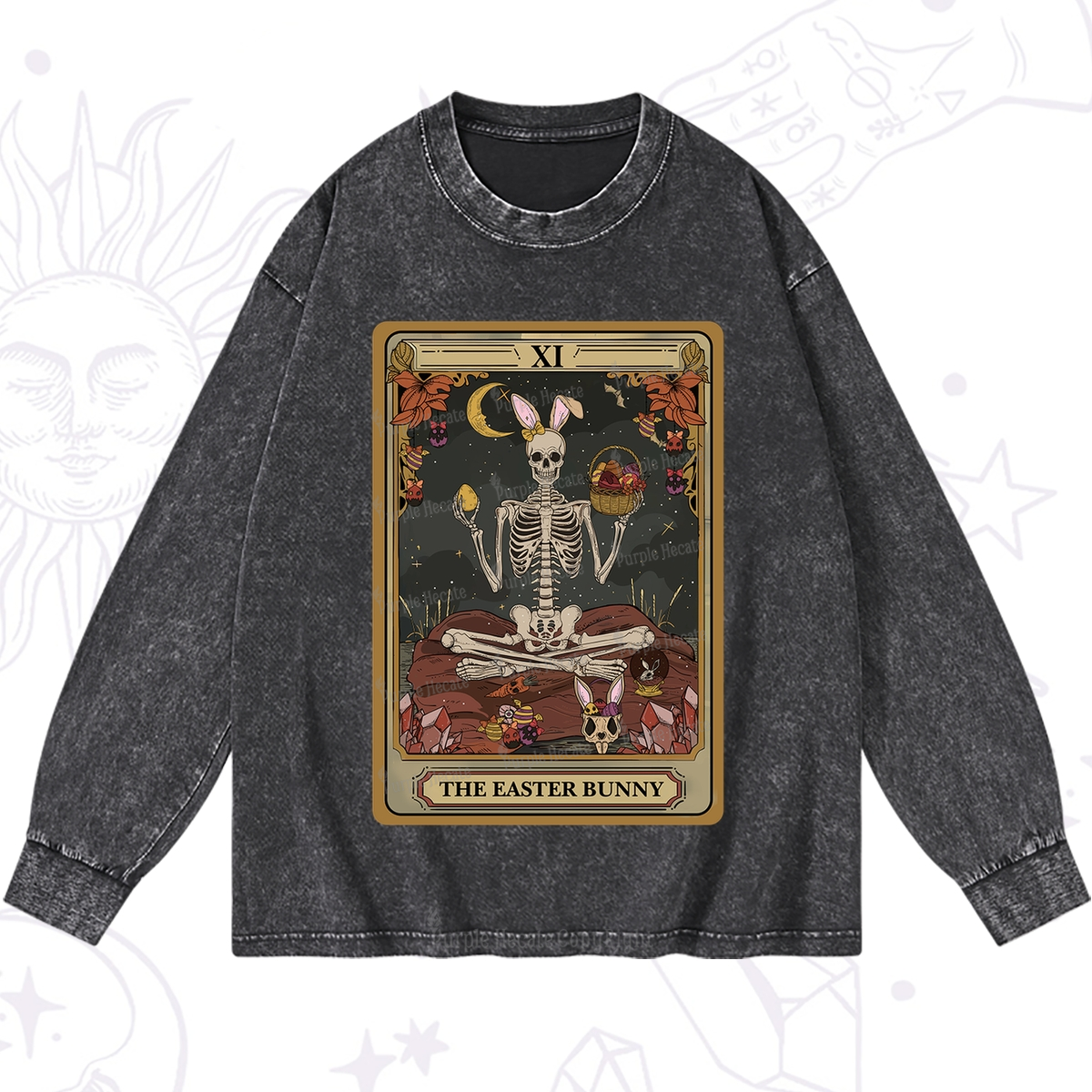 Purplehecate The Easter Bunny Tarot Washed Long Sleeve Shirt