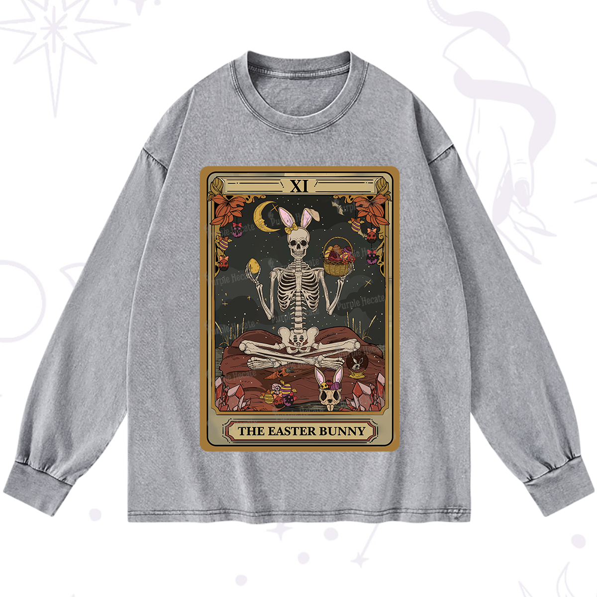 Purplehecate The Easter Bunny Tarot Washed Long Sleeve Shirt