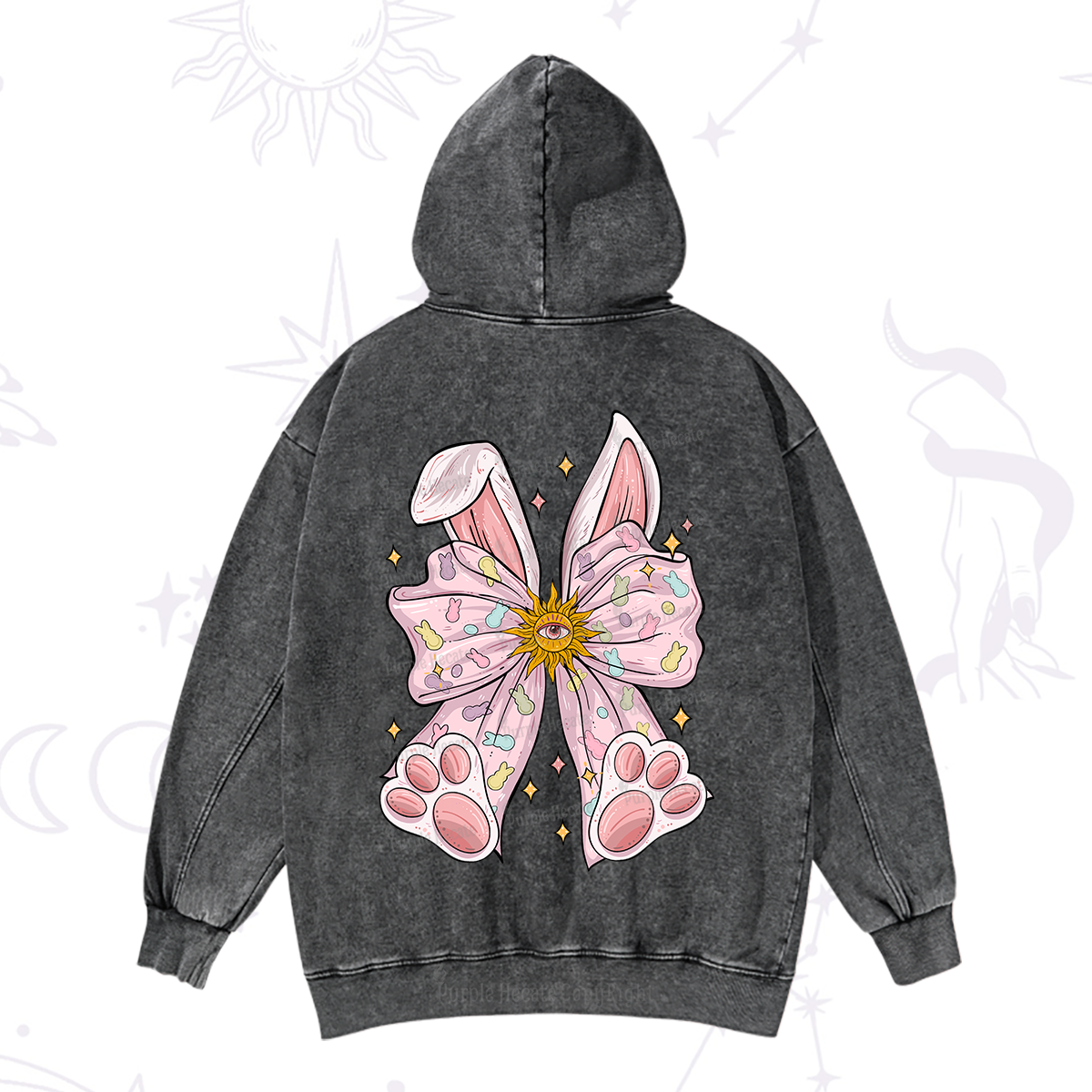 Purplehecate Mystical Bunny Bow Easter Washed Hoodie