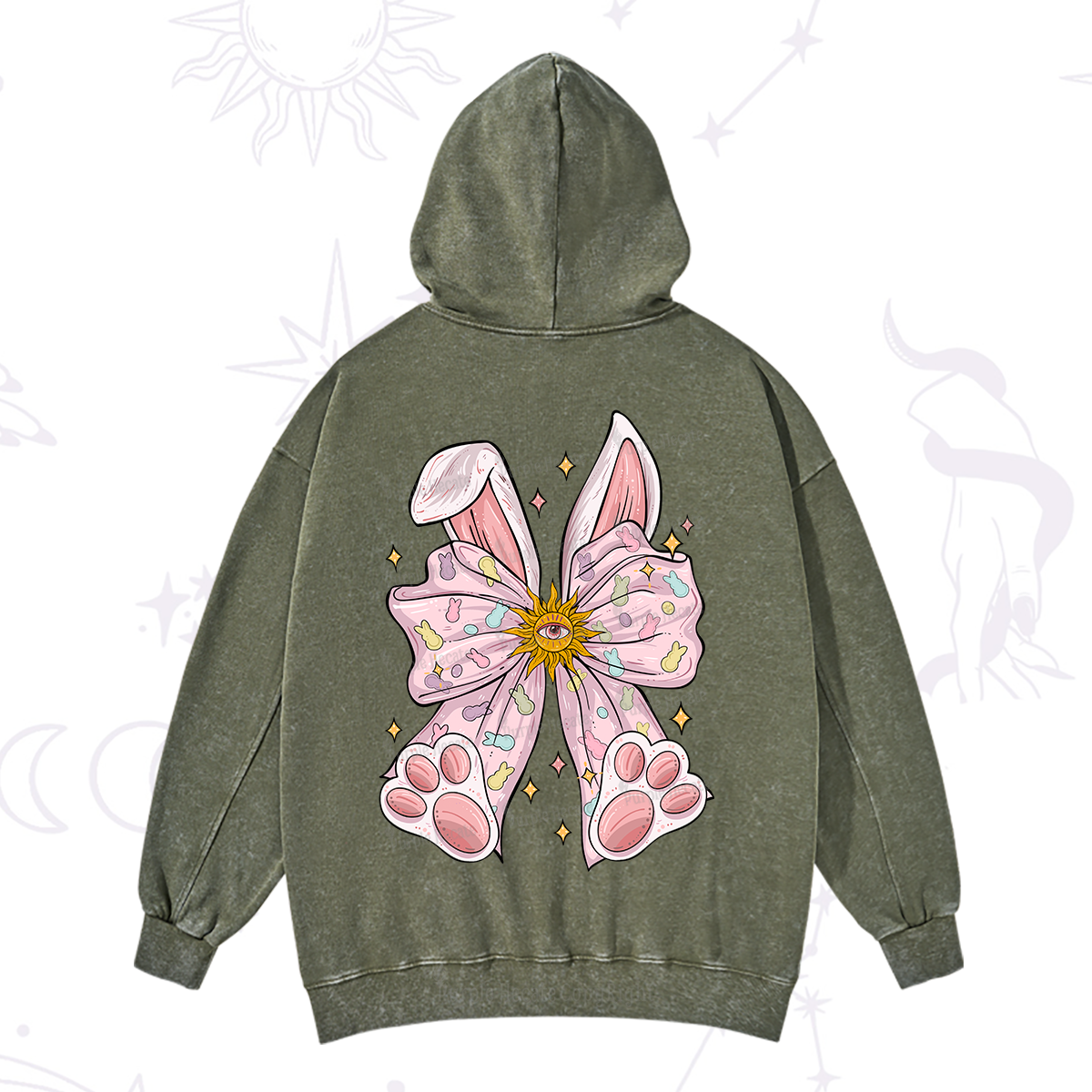 Purplehecate Mystical Bunny Bow Easter Washed Hoodie