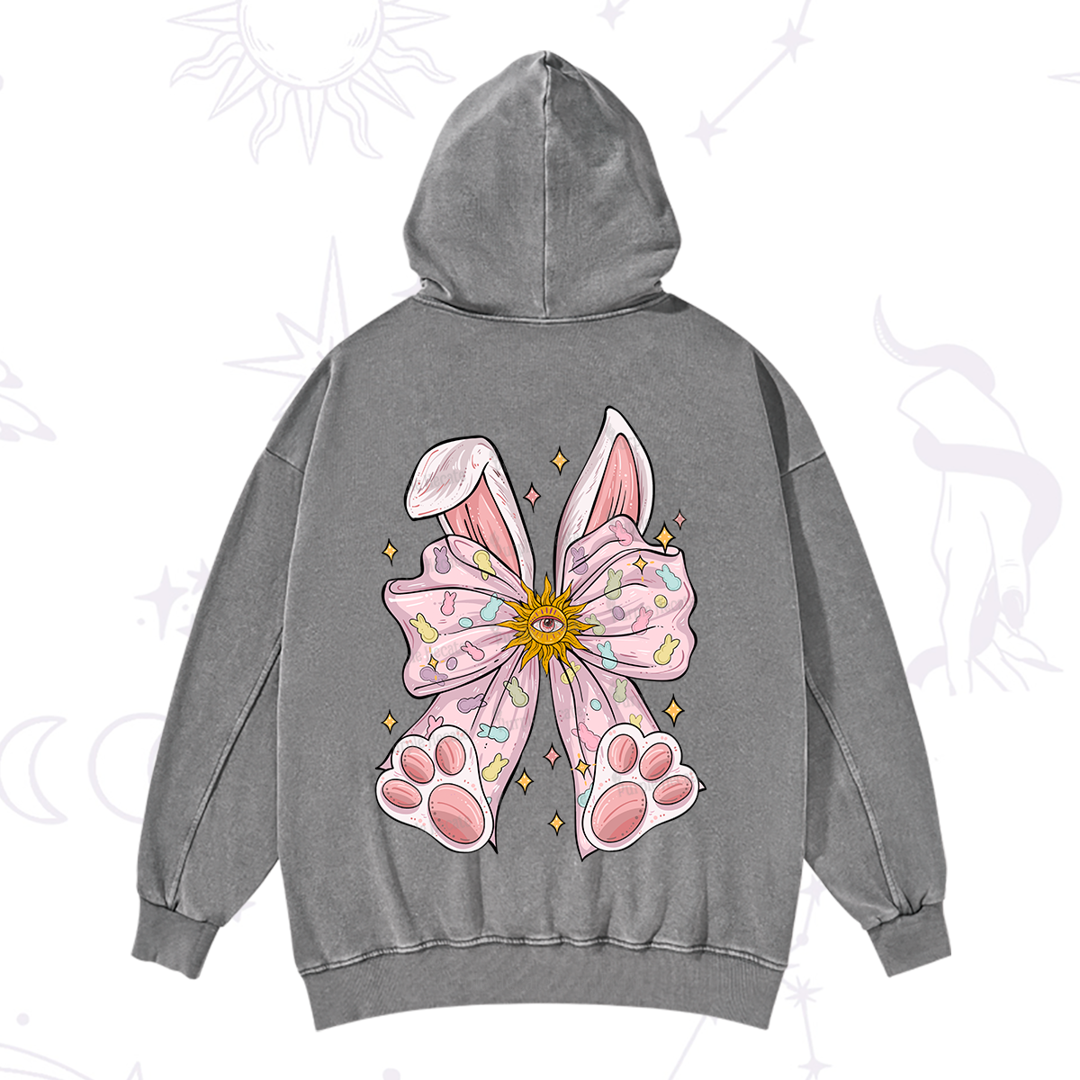 Purplehecate Mystical Bunny Bow Easter Washed Hoodie