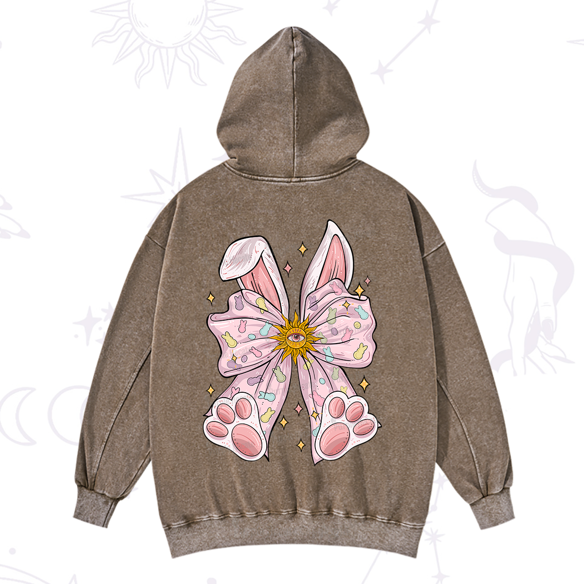 Purplehecate Mystical Bunny Bow Easter Washed Hoodie