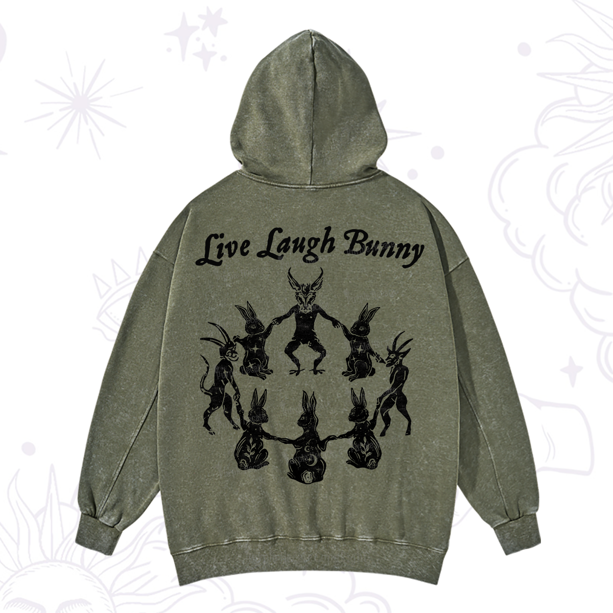 Purplehecate Live Laugh Bunny Washed Hoodie