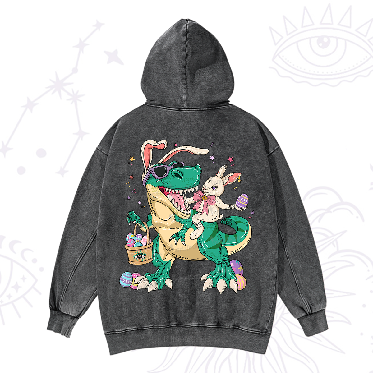 Purplehecate Easter Bunny Riding Dinosaur Washed Hoodie