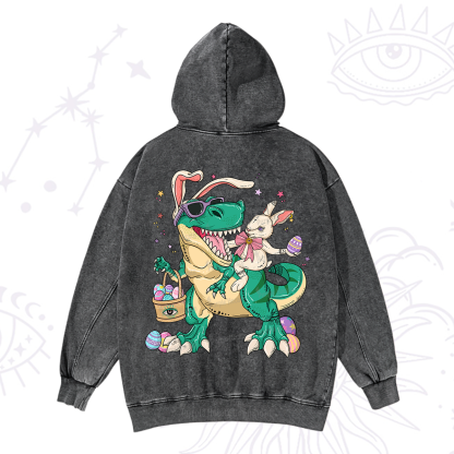 Purplehecate Easter Bunny Riding Dinosaur Washed Hoodie