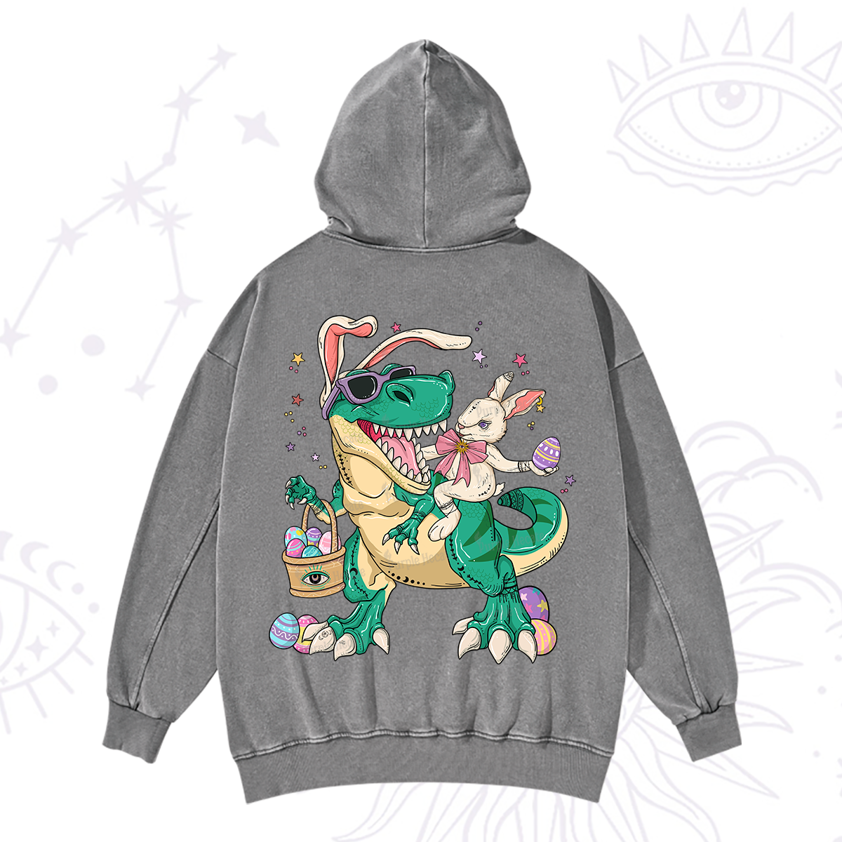 Purplehecate Easter Bunny Riding Dinosaur Washed Hoodie