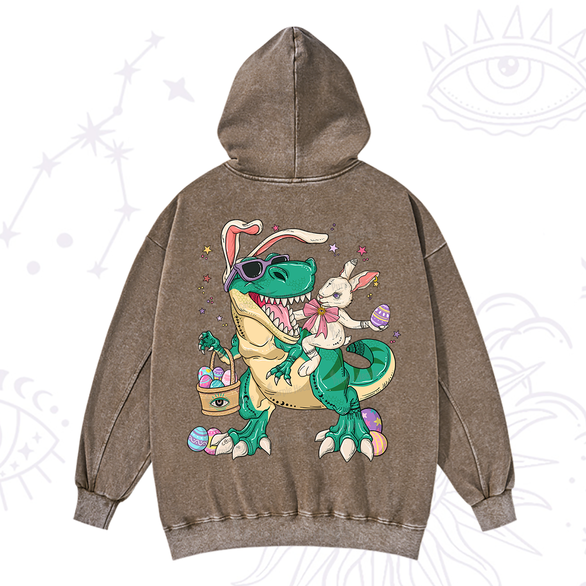 Purplehecate Easter Bunny Riding Dinosaur Washed Hoodie