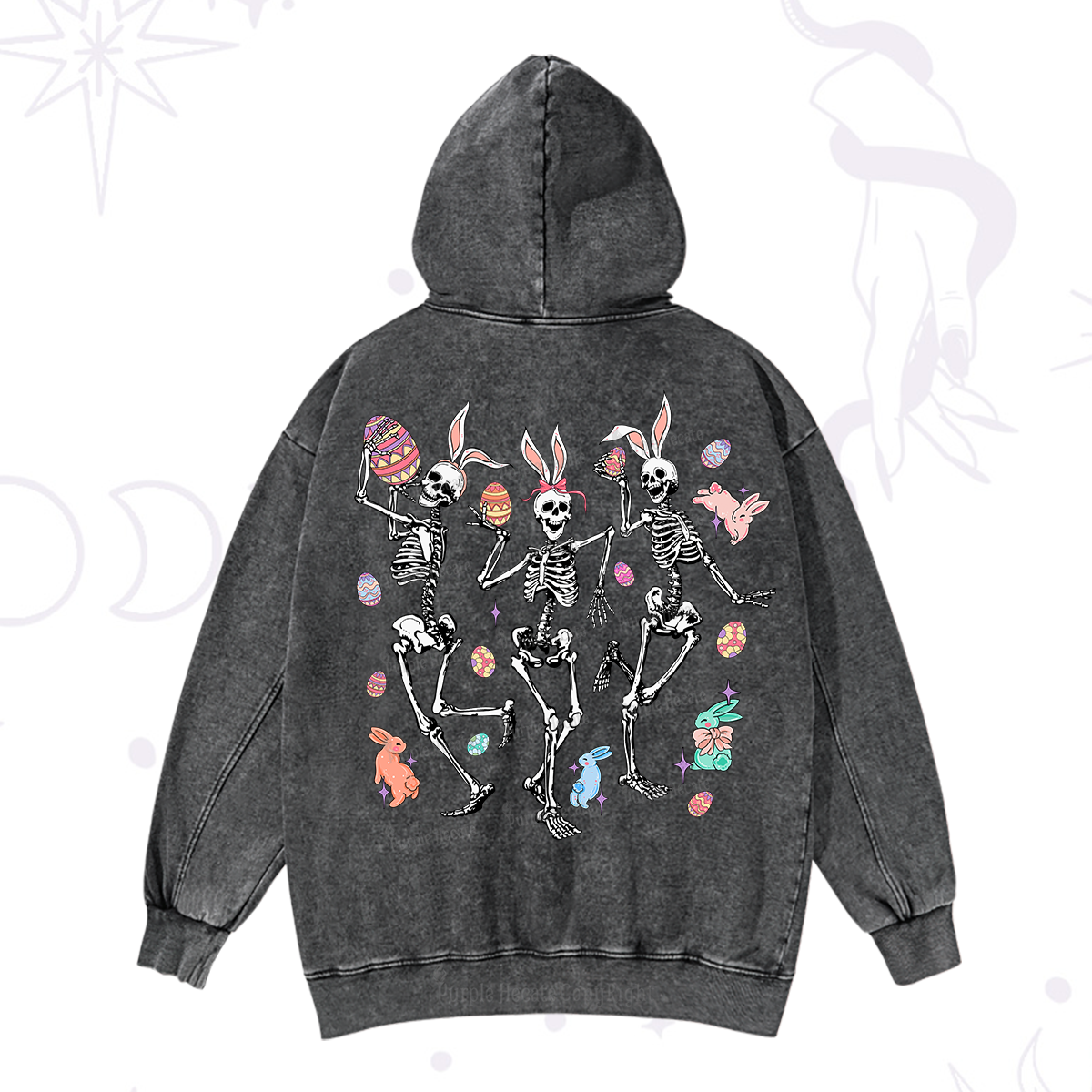 Purplehecate Easter Bunny Skeleton Washed Hoodie
