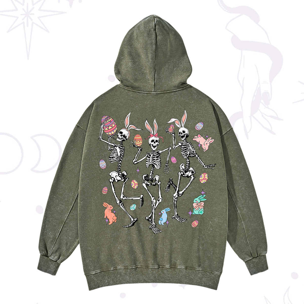 Purplehecate Easter Bunny Skeleton Washed Hoodie