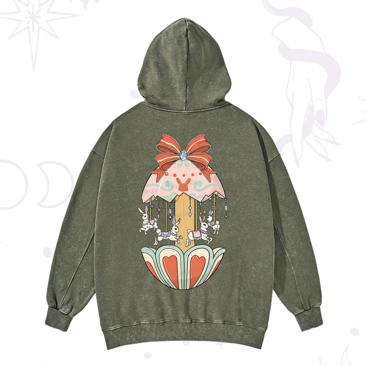 Purplehecate Bunny Carousel Easter Washed Hoodie