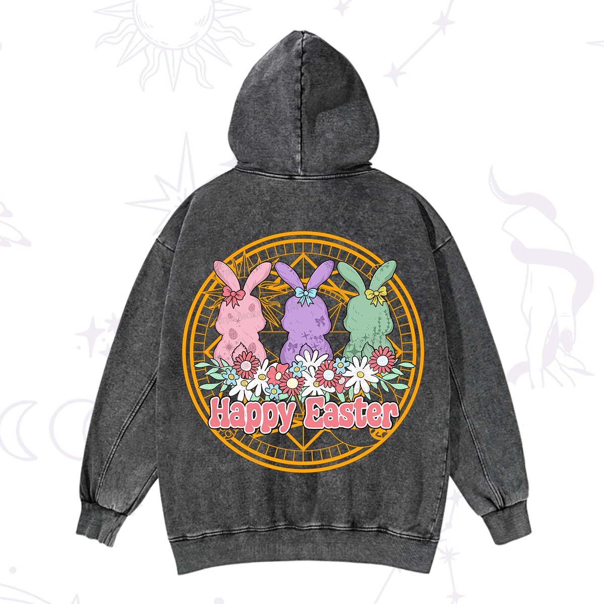 Purplehecate Happy Easter Bunny Washed Hoodie