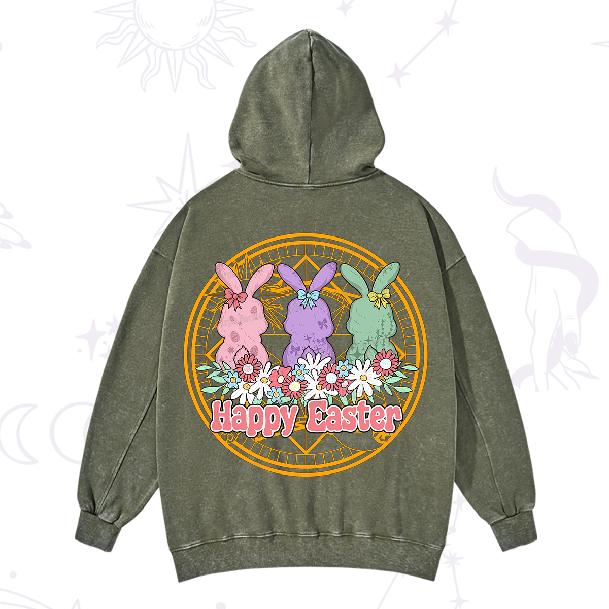 Purplehecate Happy Easter Bunny Washed Hoodie
